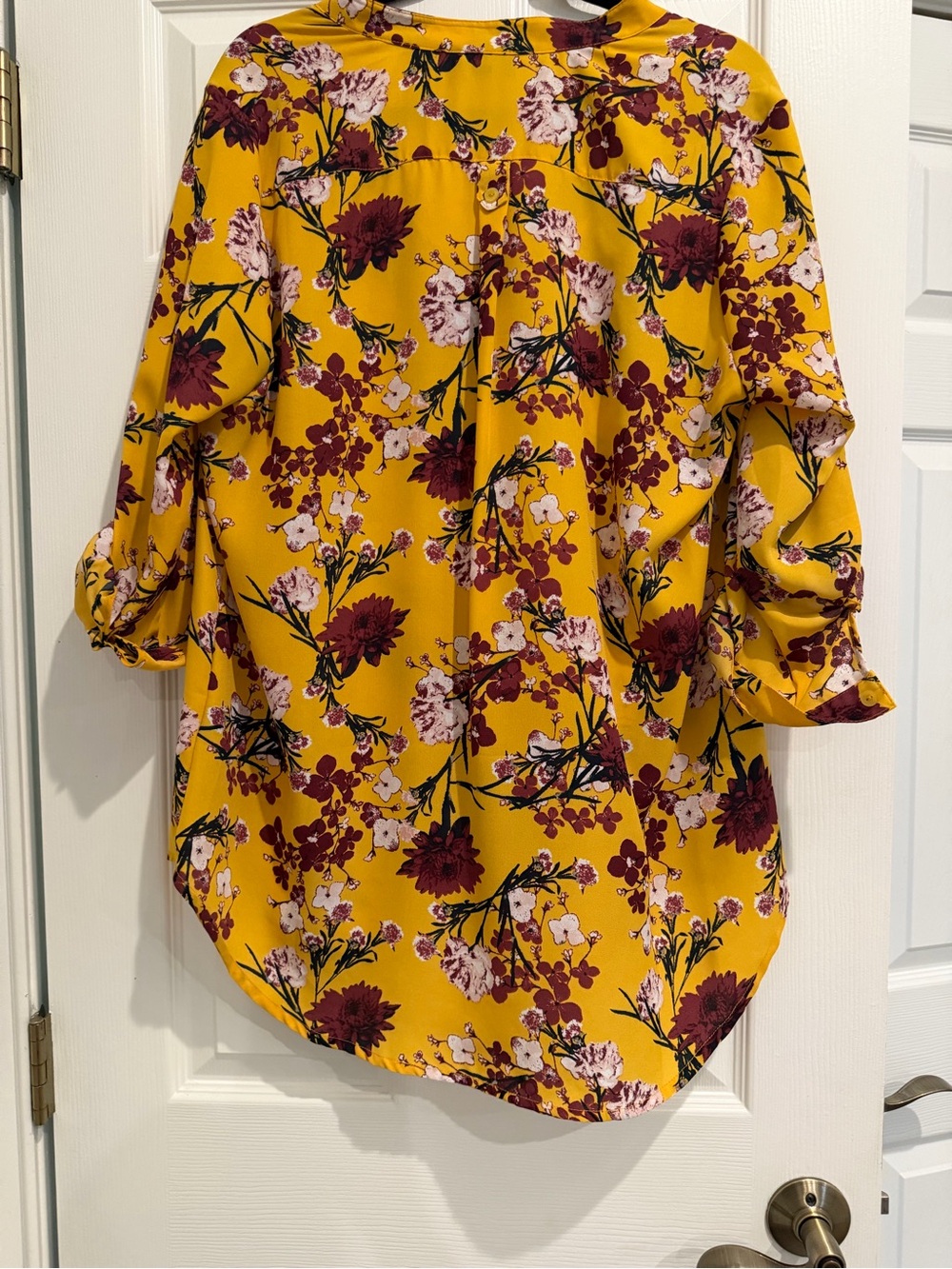 Women’s Yellow Floral Lace-Up V-Neck Tunic Size XXL - Picture 3 of 9